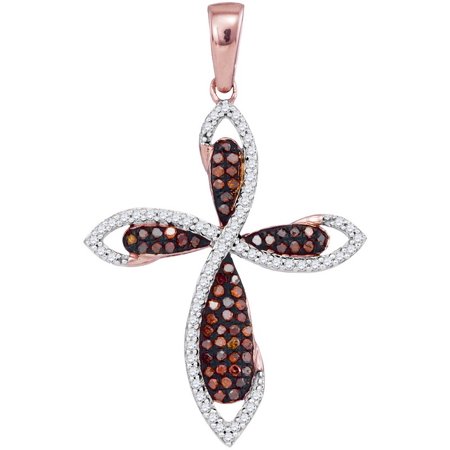 10K Rose Gold 0.33ctw Glamorous Pave Red Diamond Fashion Twist Cross Pendant