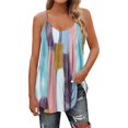 thumbnail image 1 of Camisetas sin mangas para las mujeres 2024 Camiseta de manga corta con cremallera de algodón de imitación estampada para mujeres europeas y de verano, Top informal con cuello en V (Blue, L), 1 of 4