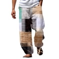 thumbnail image 2 of BUWTTED Men's Casual Pants Oversized Loose Fit Lightweight Linen Trousers with Pockets Relaxed Fit Comfortable Breathable Summer Beige Pants L, 2 of 4