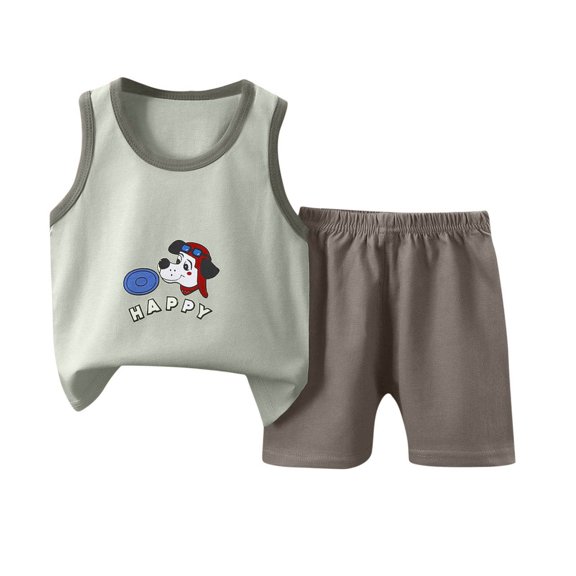 Floleo Kids Summer Tank Top and Shorts Set Cute Dog Print Round Neck Sleeveless Casual 2 Piece Outfit for Play School and Daily Wear