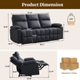 thumbnail image 3 of Korser 3-Seater Manual Recliner Sofa with Cup Holders and Recessed Power Strip,Reclining Couch with Pull-Down Table Reclining Sofa Chair for Living Room,Faux Leather,Black, 3 of 7