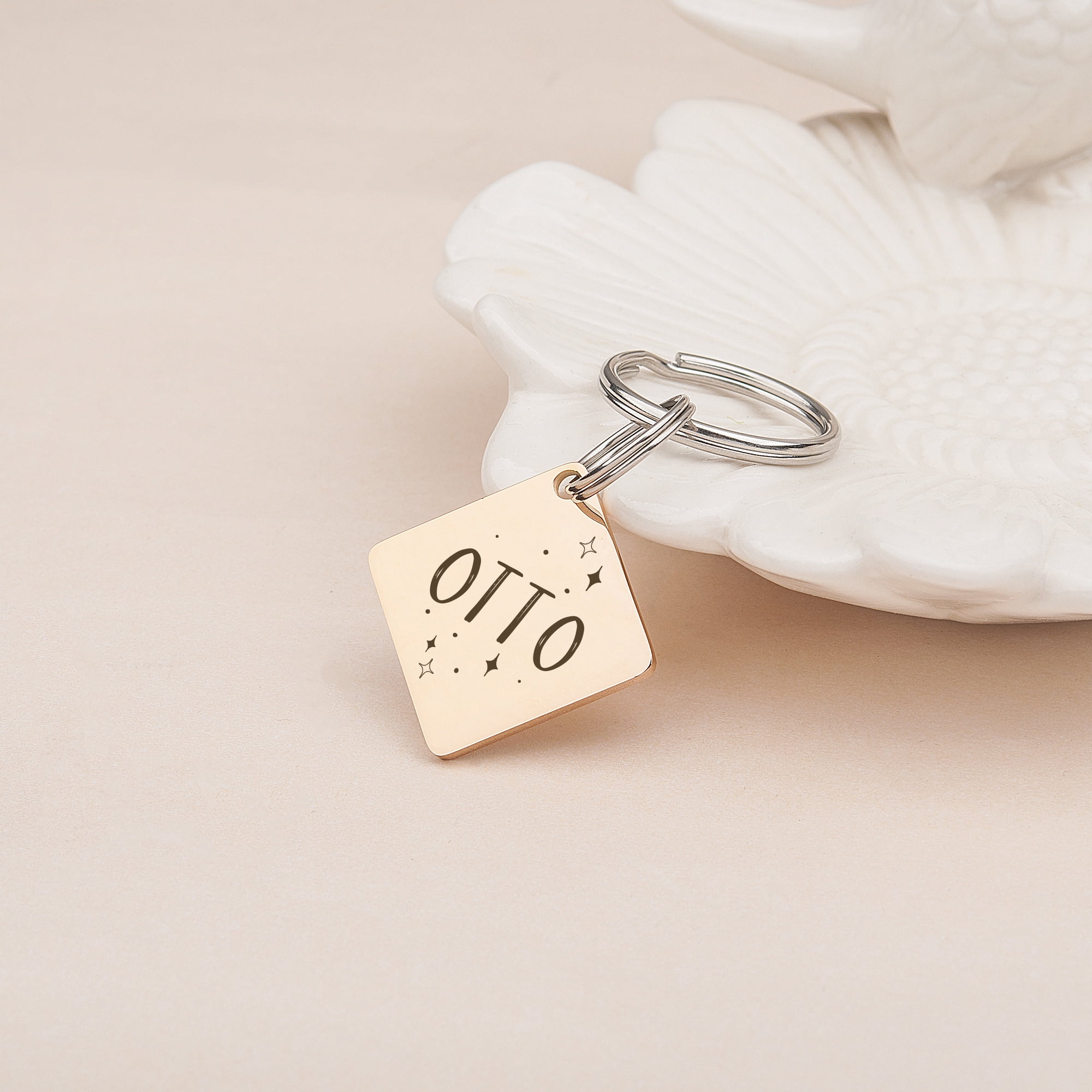 Anavia Stainless Steel Metal Diamond Name - Boarder Birthday Holiday Christmas Engraved Dog ID Tag, Rose Gold