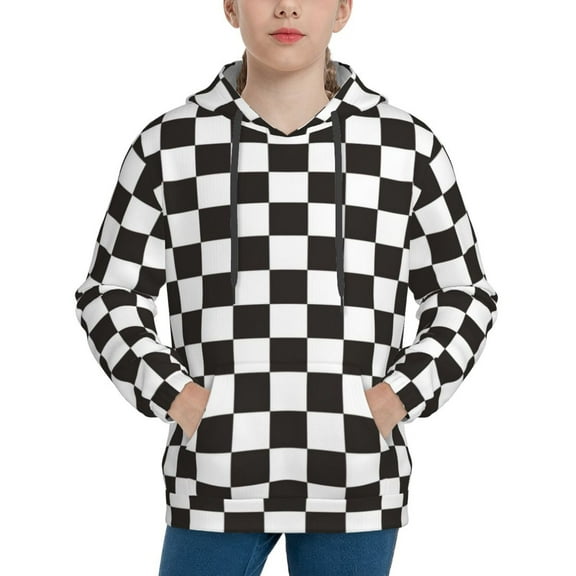 Hoodies for Teen Girls Boys - Black and White Checkerboard Warm Boys' Fashion Hoodies & Sweatshirts, Boys Girls Kids Clothes Size 7-8 Youth Pullover with Kangaroo Pocket