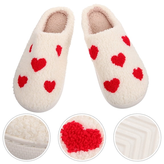 WRITWAA 1Pair Cute Heart Pattern Winter Slippers for Indoor Home Couples