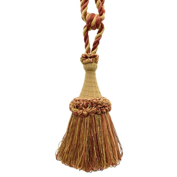 Decorative Curtain & Drapery Tassel Tieback Handcrafted with Victorian Design, Tassel Length 8" (20cm) Spread 30" (76cm) # TBDK8, Claystone Beige #N45 (Gold Beige, Rust Red, Dark Orange) Set of 4