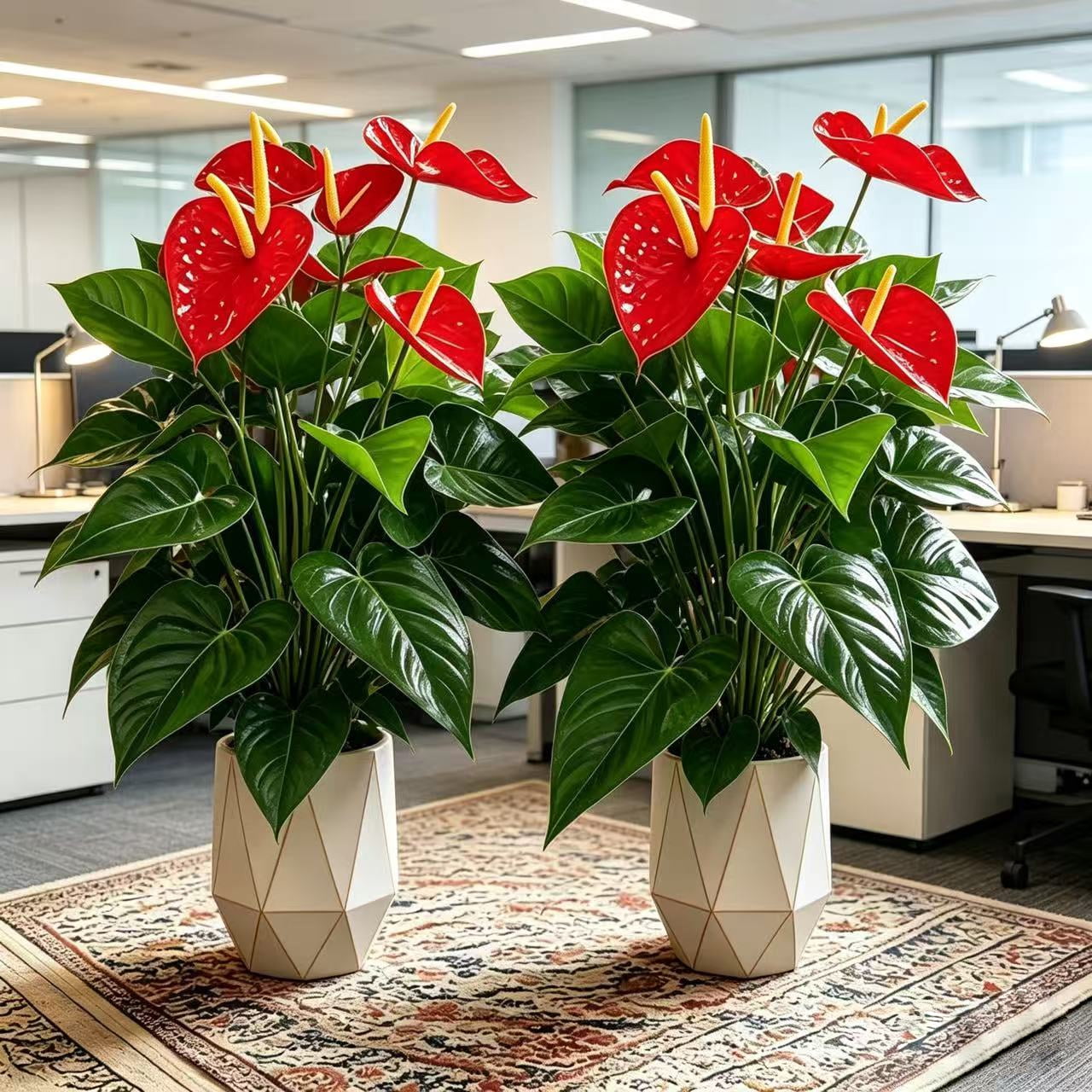 21.65in Artificial Anthurium Plant, 4Pcs 18 Leaves Faux Red Flowers, Large Fake Potted Plants for Home Decor Indoor Outdoor, No Pot