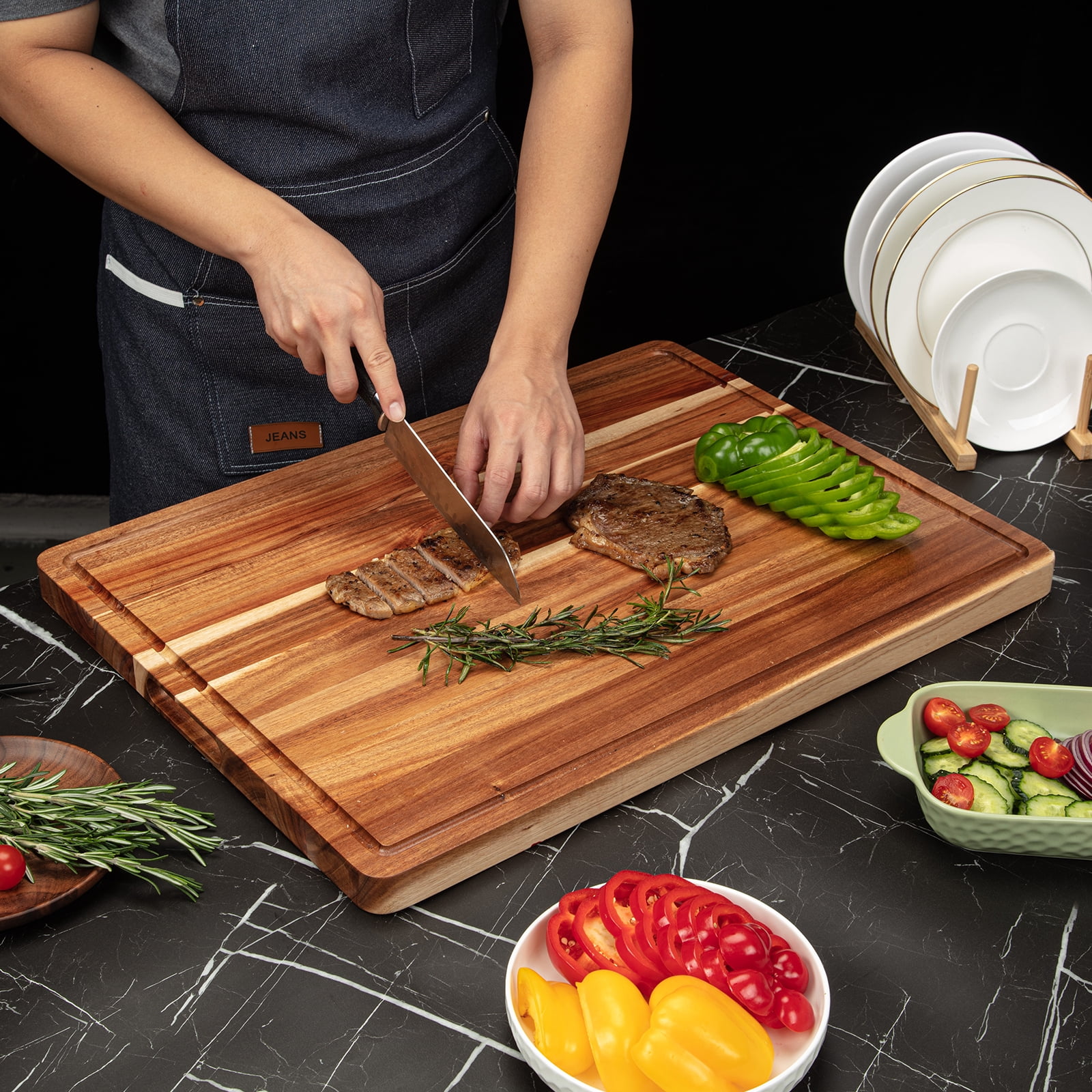 Ashion 24 x 18 inch Large Cutting Board, Thick Cutting Board Block, Wood Chopping Block with Juice Groove, Carving Tray for Meat & Cheese