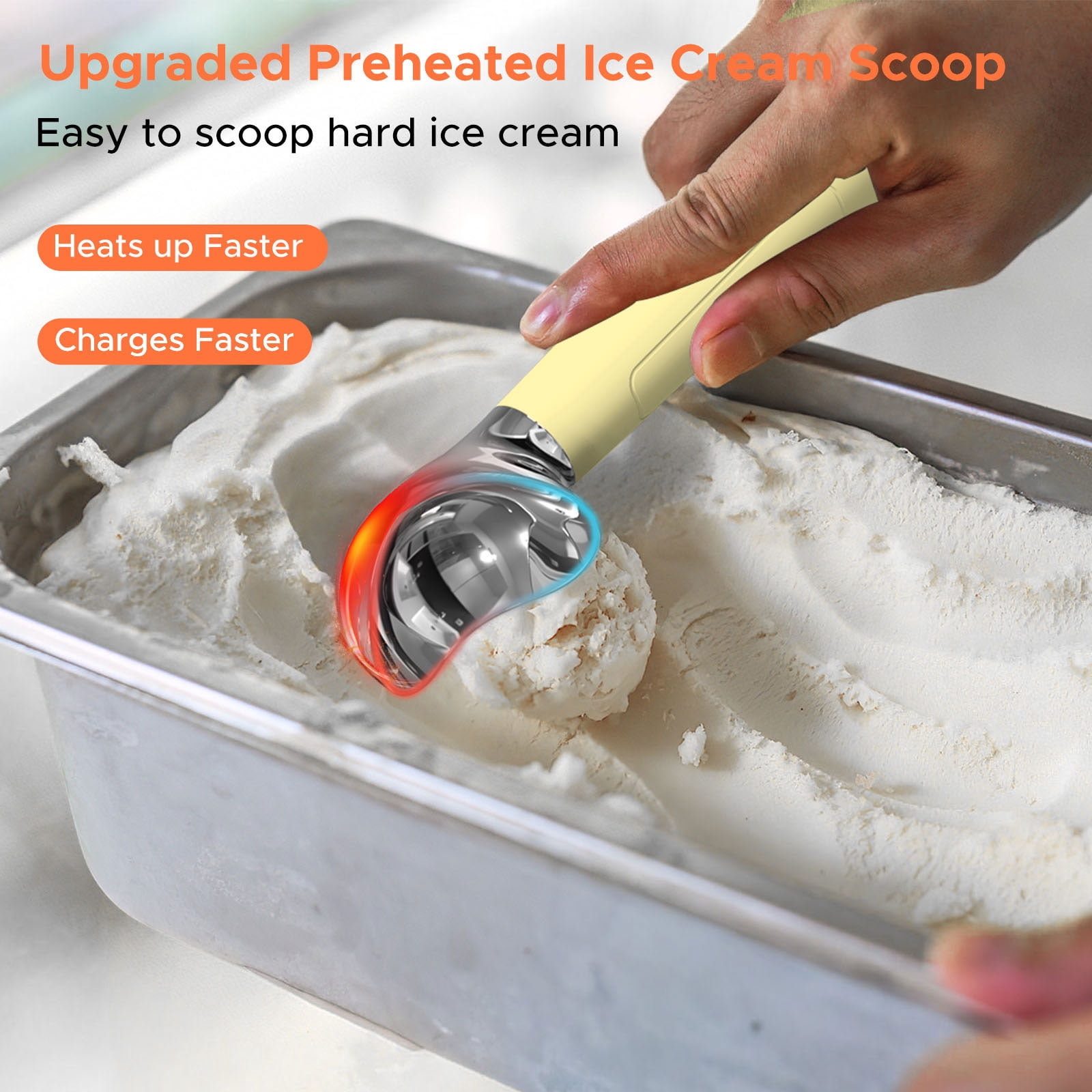 NEWEST Heated Ice Cream Scoop, Rechargeable Electric Ice Cream Scoop, Maximum Heating up to 158℉ for Hard Ice Cream (Yellow)