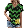 thumbnail image 2 of Fiudx Ropa de Mujer Top de Primavera/Verano de Manga Corta Informal con Cuello En V Estampado Del Día de San Patricio para Mujer, 2 of 5