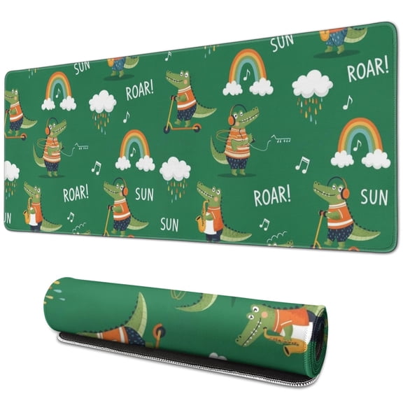 Long Mouse Pads for Desk,Green Crocodile Rainbow Pattern Desk Mats on Top Of Desks, Desk Mouse Pad Extra Large with 3mm Non-Slip Base and Stitched Edge for Gaming,Office,Work,Home 31.5"x11.8"