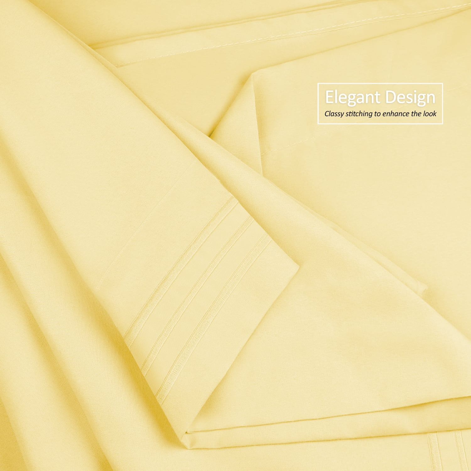 Clara Clark Premier 1800 Microfiber Collection 3-Line Bed Sheet Set, Twin Size, Custard Mellow Yellow