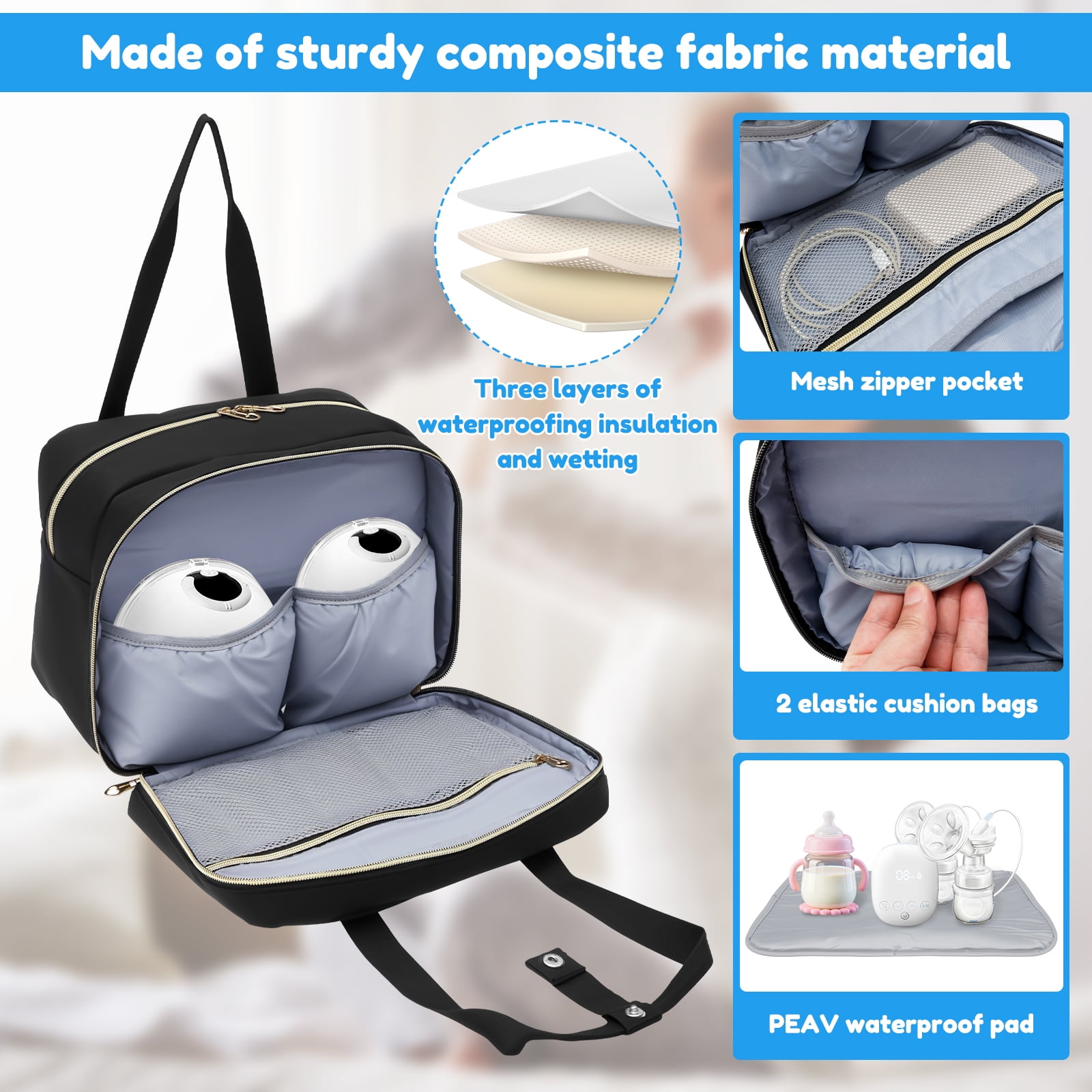 Wearable Breast Pump Bag with Cooler Compartment Portable Breastmilk Cooler Bag with Ice Pack and Waterproof Mat for Breast Pump and Accessories