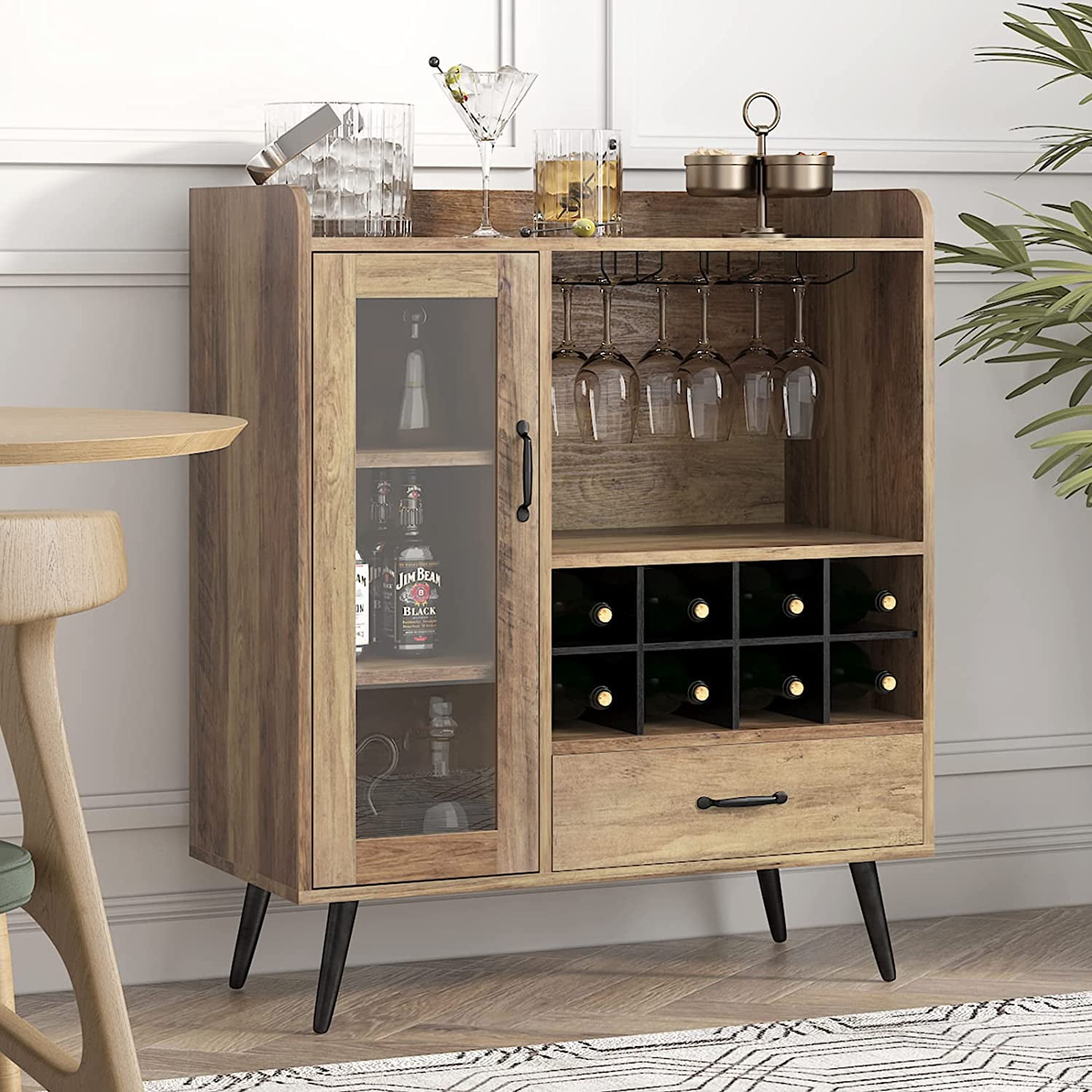 Soges Wine 3 Tiers Sideboard with 8 Wine Cubes, Buffet with