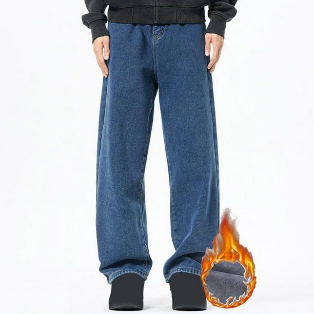 Pantalones vaqueros gruesos de felpa para hombre, de longitud completa, con cordón elástico, holgados, de pierna recta y de gran tamaño, pantalones largos para hombre.