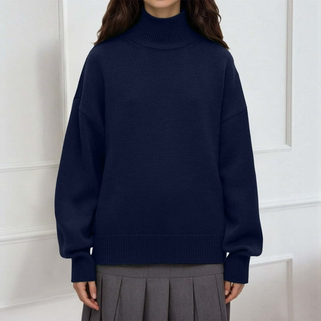 Chandail-Over pour Femmes, Col Roulé Surdimensionné, Tricot Doux, Blouse Décontractée Chaude, Vêtement d'Extérieur d'Hiver Confortable