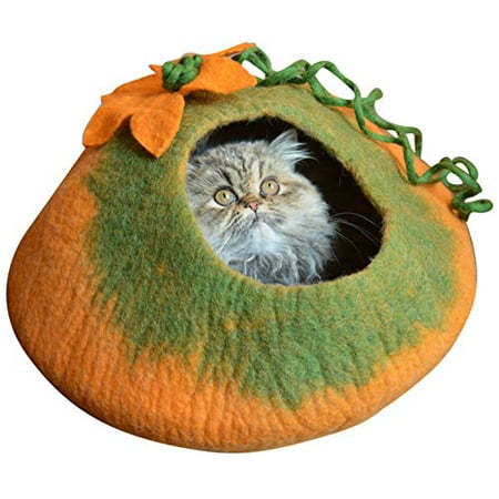 Earthtone Solutions Radiant Realm Orange and Green Large Handmade Best Cat and Kitten Cave Bed with Bonus (Best Bedding For Outdoor Cats)