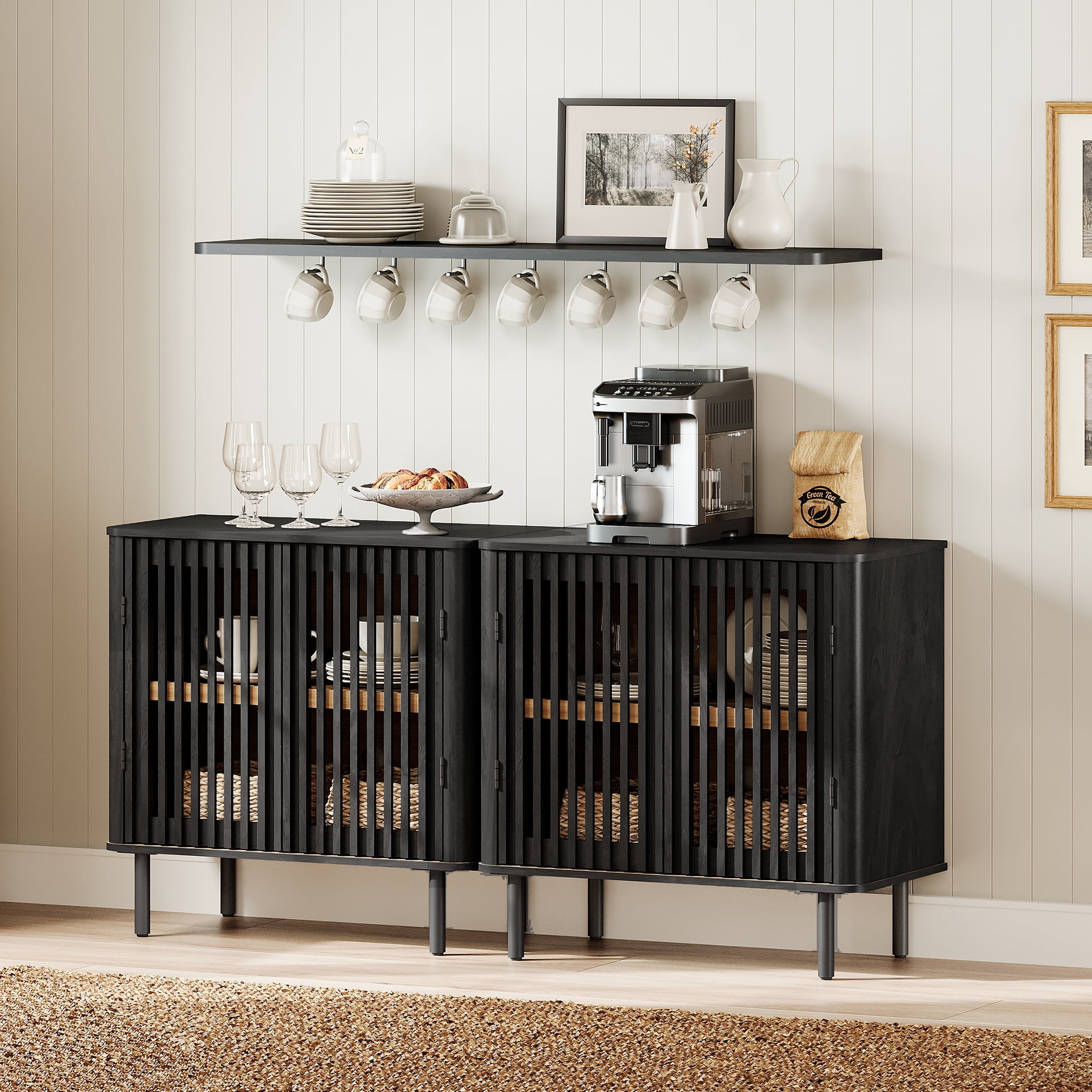 63" TV Stand for TVs up to 75", Mid Century Modern TV Media Console Table with Adjustable Shelf, Black