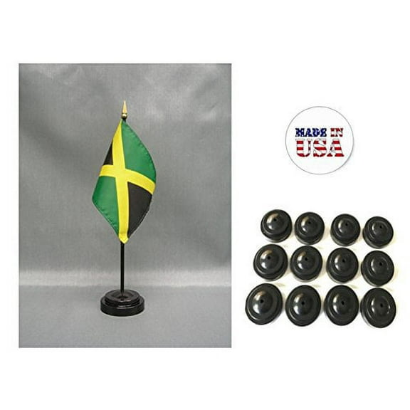 Box of 12 Jamaica 4"x6" Miniature Desk & Table Flags Includes 12 Flag Stands & 12 Jamaican Small Mini Stick Flags