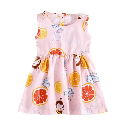 

Summer Thin Round Neck Sleeveless Cute Fashion Printed Little Girls Dress Princess Dress Kids Baby Sweet Sundress Outwear Leisure Dailywear
