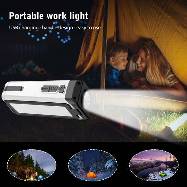 Luz Que Acampa Linterna de emergencia con luz de camping USB 2400mAh XPE+COB Luces de trabajo (Blanco)