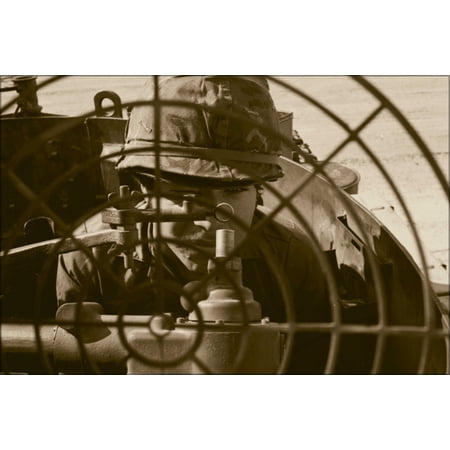 24"x36" Gallery Poster, A soldier takes aim through a M42 Duster gun sight at Fort Bliss, Texas (July 1982)