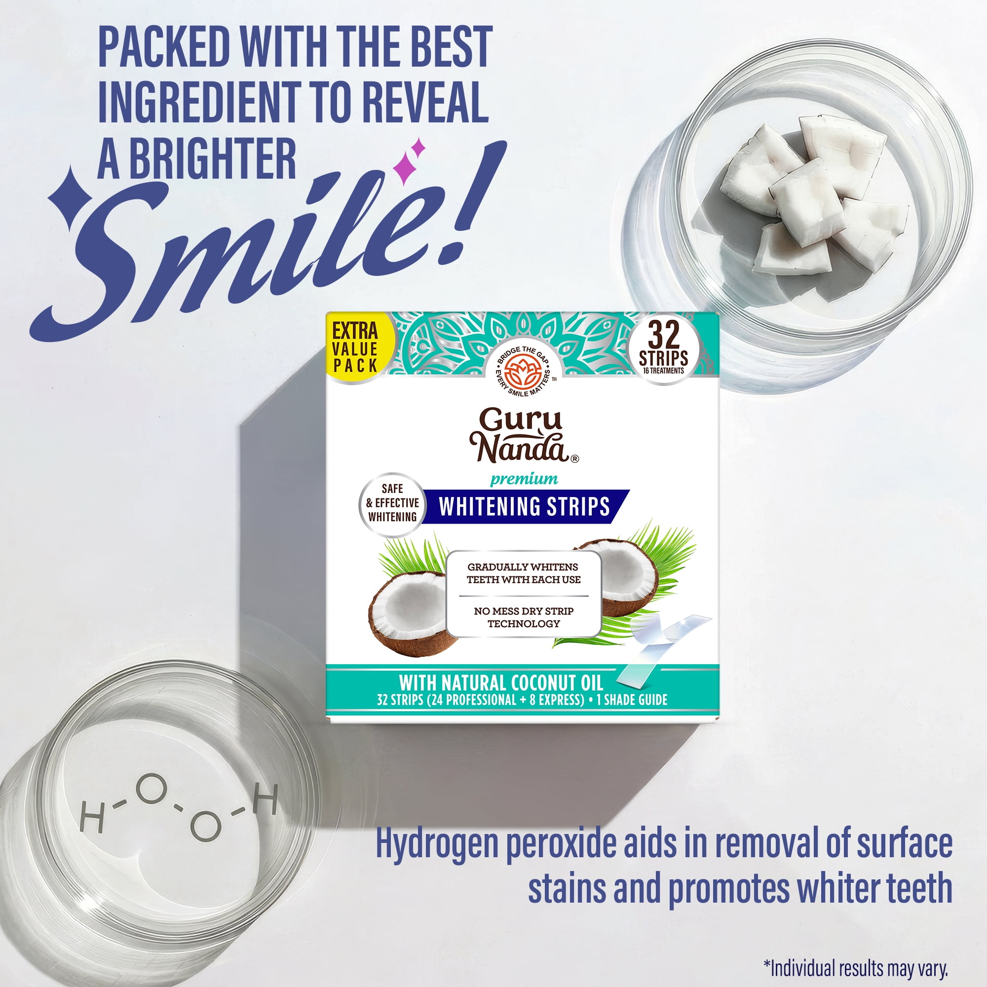 GuruNanda Teeth Whitening Strips Infused with Coconut Oil, 7