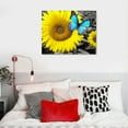 thumbnail image 4 of GOSMITH Bathroom Decor Sunflower Canvas Wall Art Blue Butterfly Picture Flowers Florals Painting Yellow Gray Artwork Framed for Bedroom Kitchen Dinning Room Living Room Office Home Decor, 4 of 4