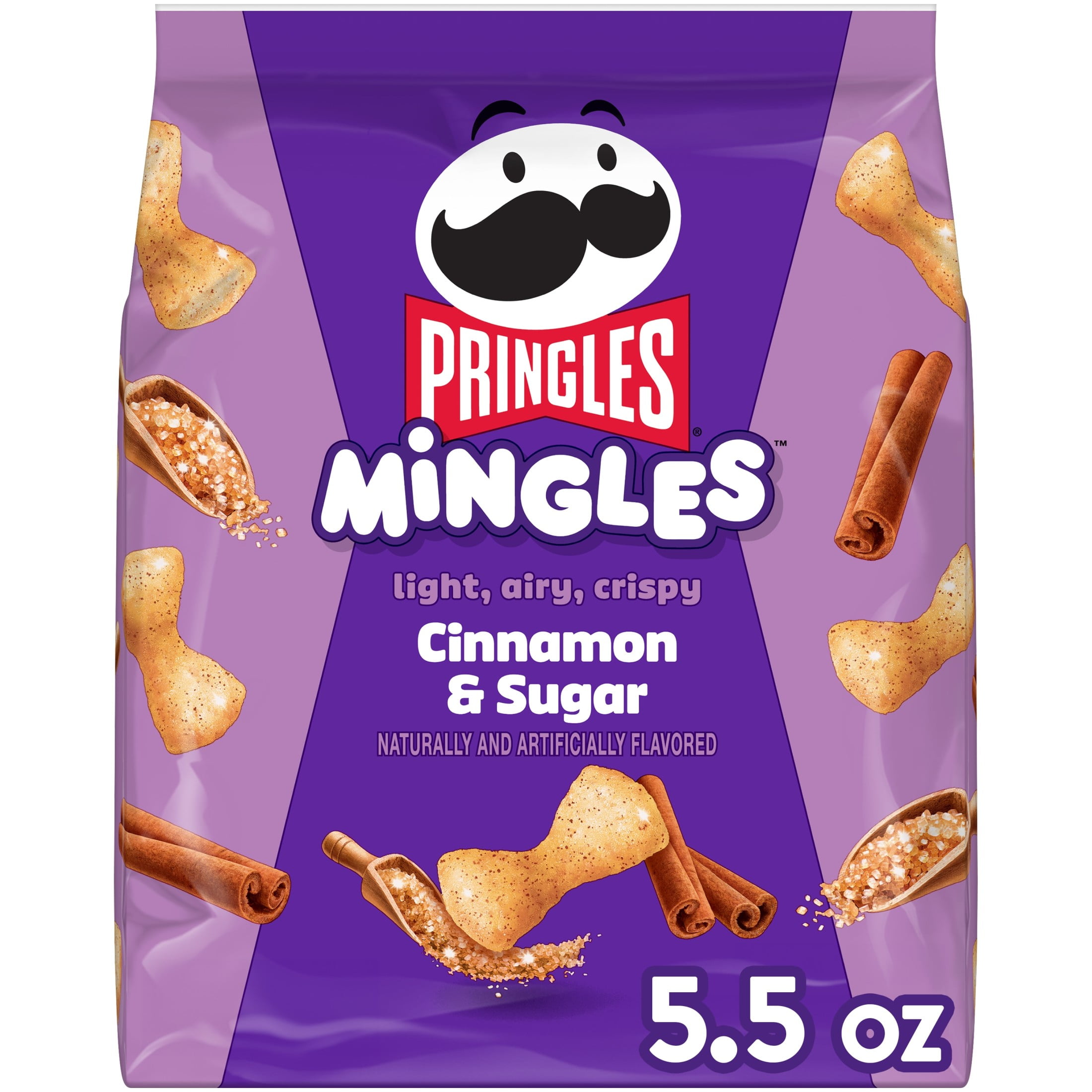 (4 pack) Pringles Mingles Cinnamon and Sugar Puffed Snacks, Sweet Snacks, 5.5 oz