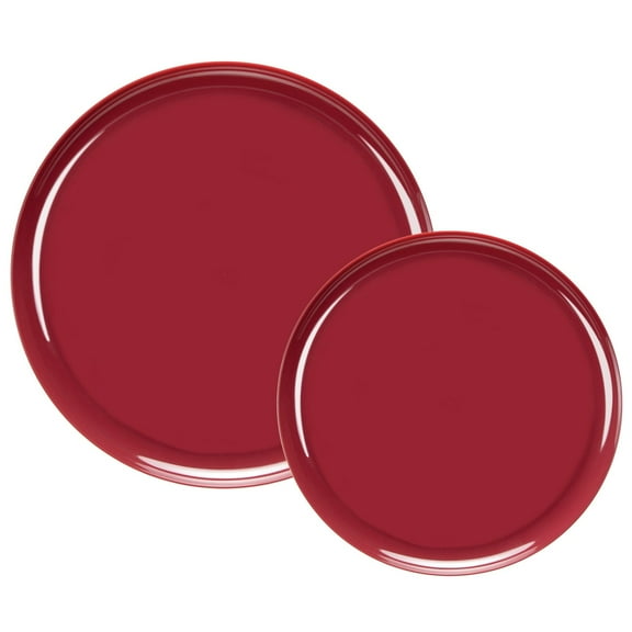 EcoQuality 10" inch and 8.6" inch Disposable Round Bespoke Cranberry Combo Plastic Serving Plates, China Like Party Plates, Heavy Duty Dinner Serving Plate, Platter, Weddings, Baby Showers (20)