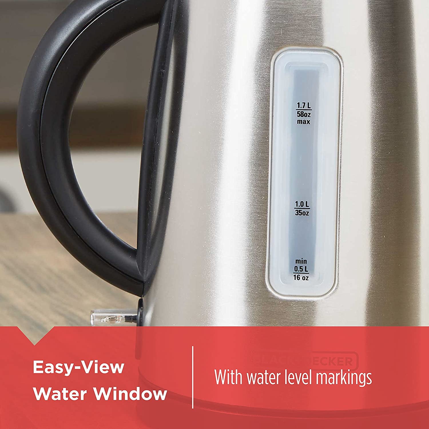 BLACK+DECKER 1.7L Cordless Kettle, Silver, KE2000SD