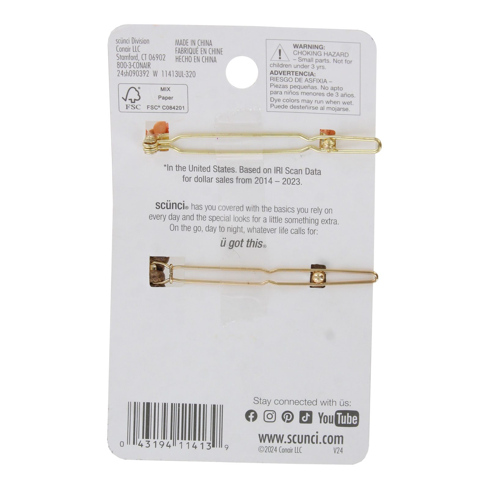 (5 pack) Scunci by Conair Bobby Pin and Barrette Set, 2-Piece, Natural Stone Design and Woven Elastic Accent, Secure Hold for All Hair Types