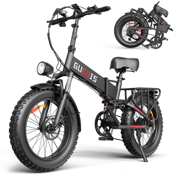GugoIs 1500W Peak Electric Bike, 20" x 4.0 Fat Tire Electric Mountain Bike, 48V 20Ah Battery Folding Ebike with Rear Rack, 7 Speed E-Bicycle, Lockable Suspension Fork, off-road UL2849