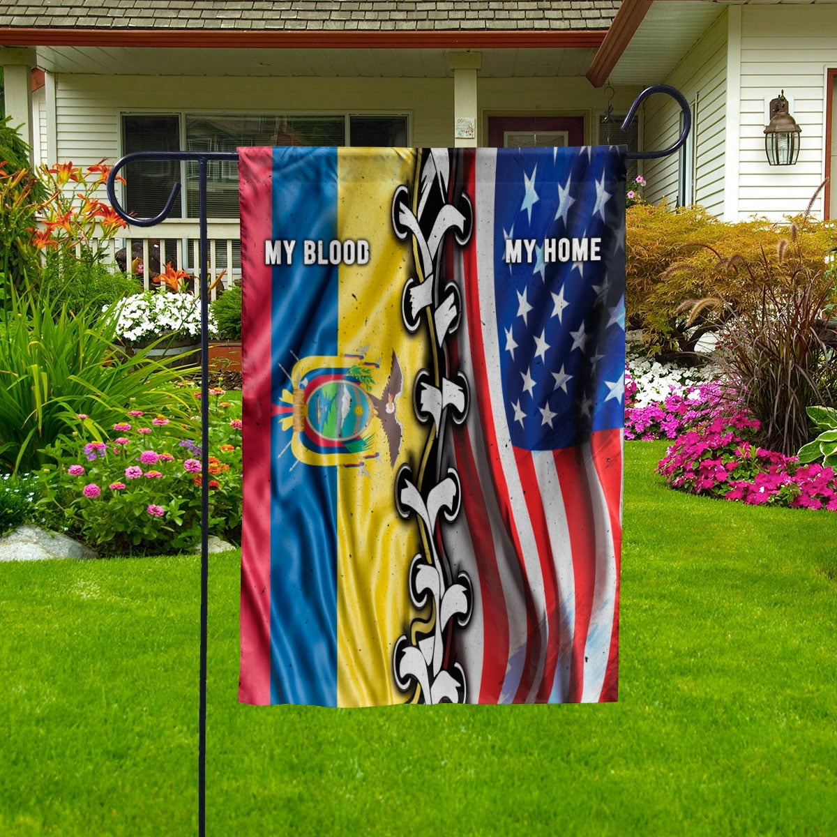 Flags-Ecuadorian American My Home My Blood Flag Ecuadorian Part House Flag, Double-Sided Decorative Outdoor Flag, Patriotic Polyester Yard Flag 29.5 x 39.5 in