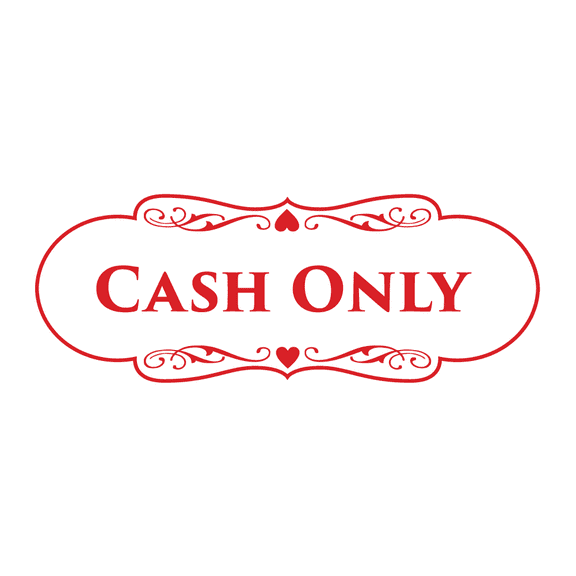 Designer Cash Only Sign (White/Red) - Large