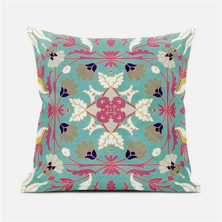 

Amrita Sen Designs CAPL816FSDS-BL-16x16 16 x 16 in. Venetian Flower Paisley Duo Suede Blown & Closed Pillow - Mint & Pink