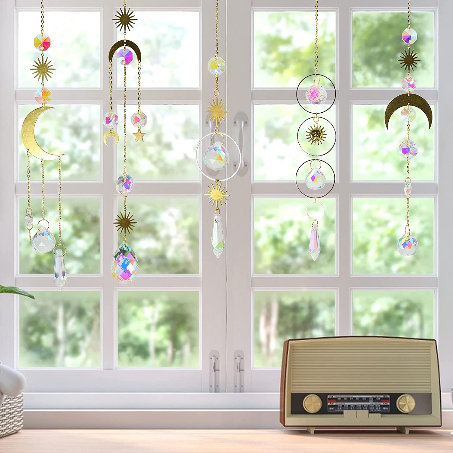 1 Piece Colorful Crystals Suncatcher Hanging Sun Catcher with Chain Pendant Ornament Crystal Balls for Window Home Garden Christmas Day Party Wedding Decoration - image 5 of 6