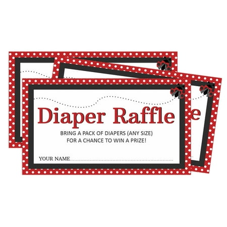 Inkdotpot Diaper Raffle Tickets For Baby Shower -GirlBaby Shower Fun Party Games, Lottery Insert Cards, Bring A Pack Of Diapers To Win Favors,LadybugTheme Party Supplies