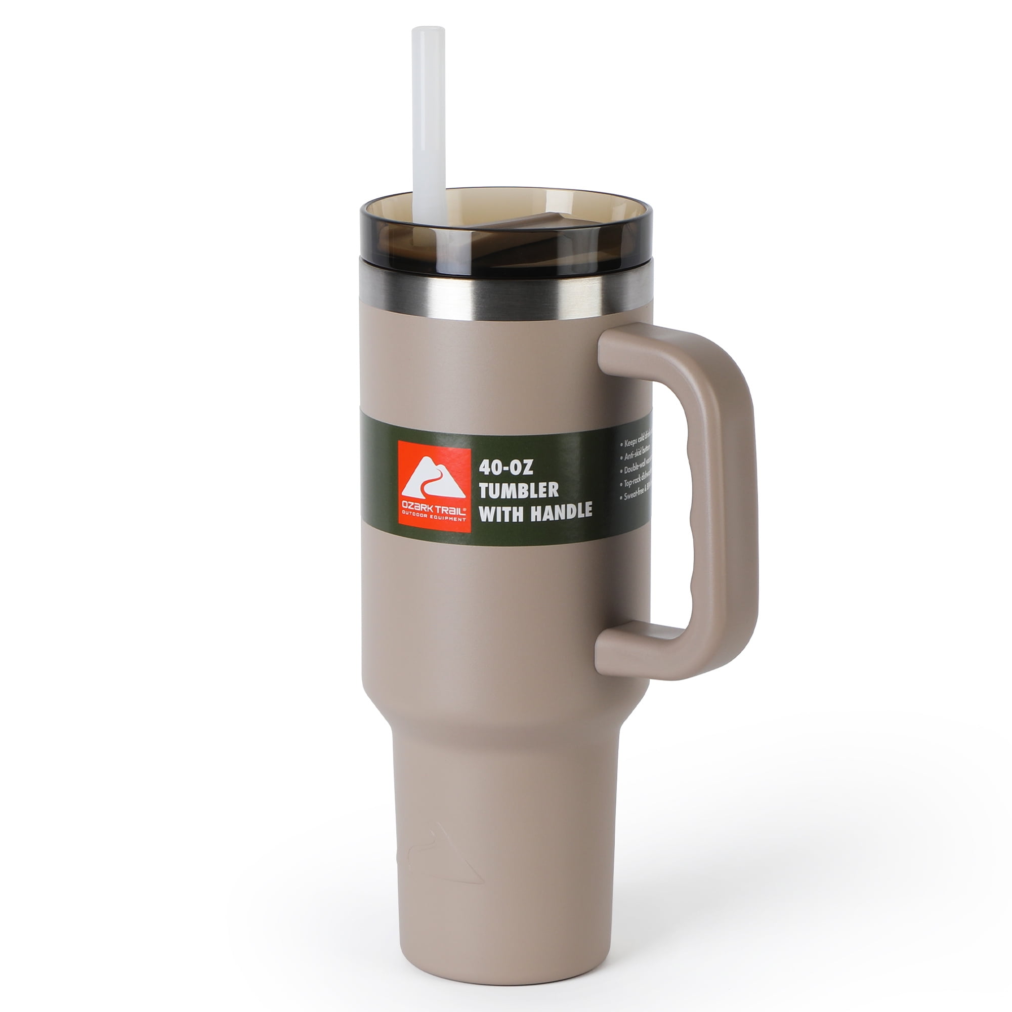 Ozark Trail 40 oz Stainless Steel Insulated Tumbler with Handle, Tan