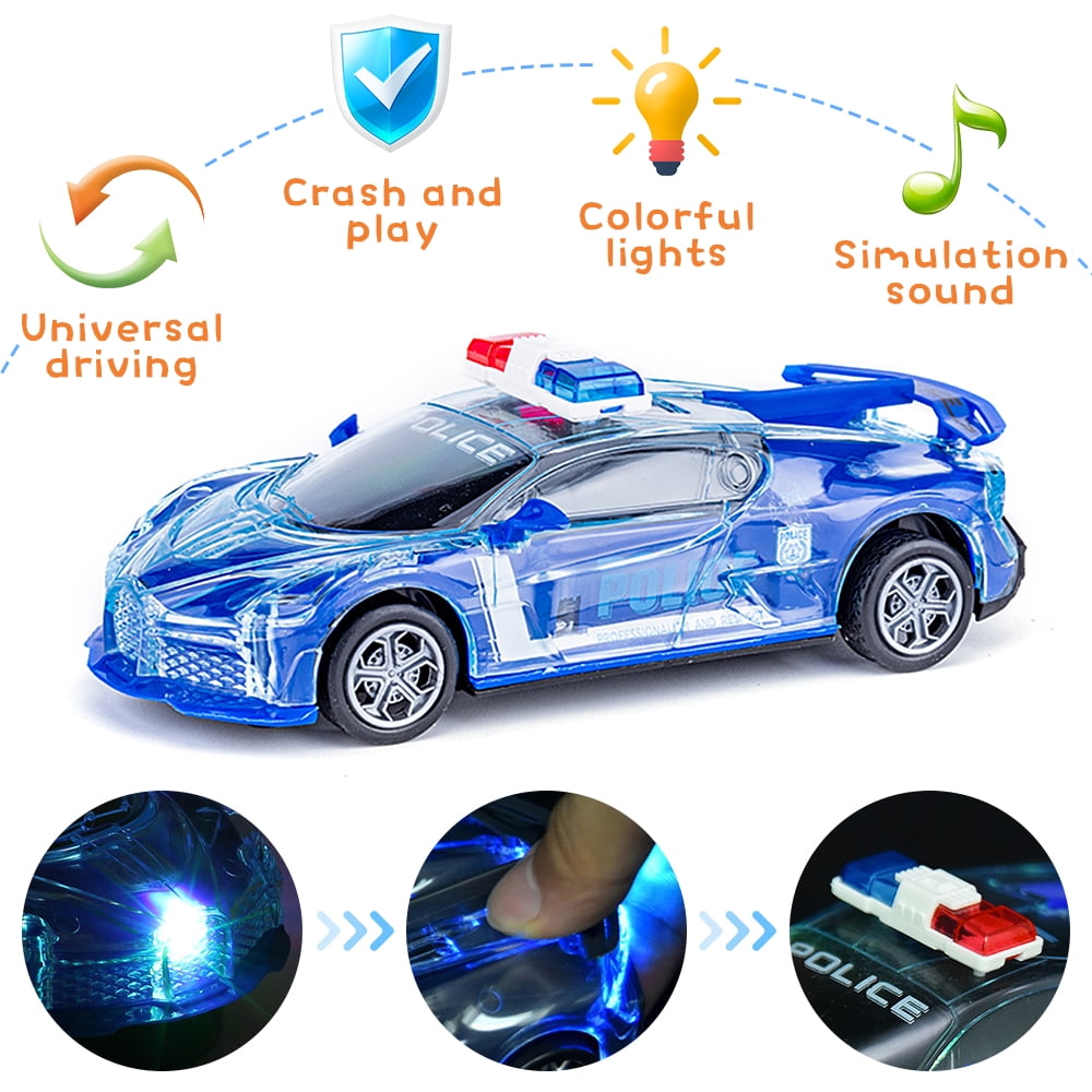 FZFLZDH Toy Car for Kids, Police Car with Lights Music Car Toy Police Car, Real Siren Sounds Car Toy Battery-Powered 360° Rotation Light-Up Police Car, Great for Boys and Girls -