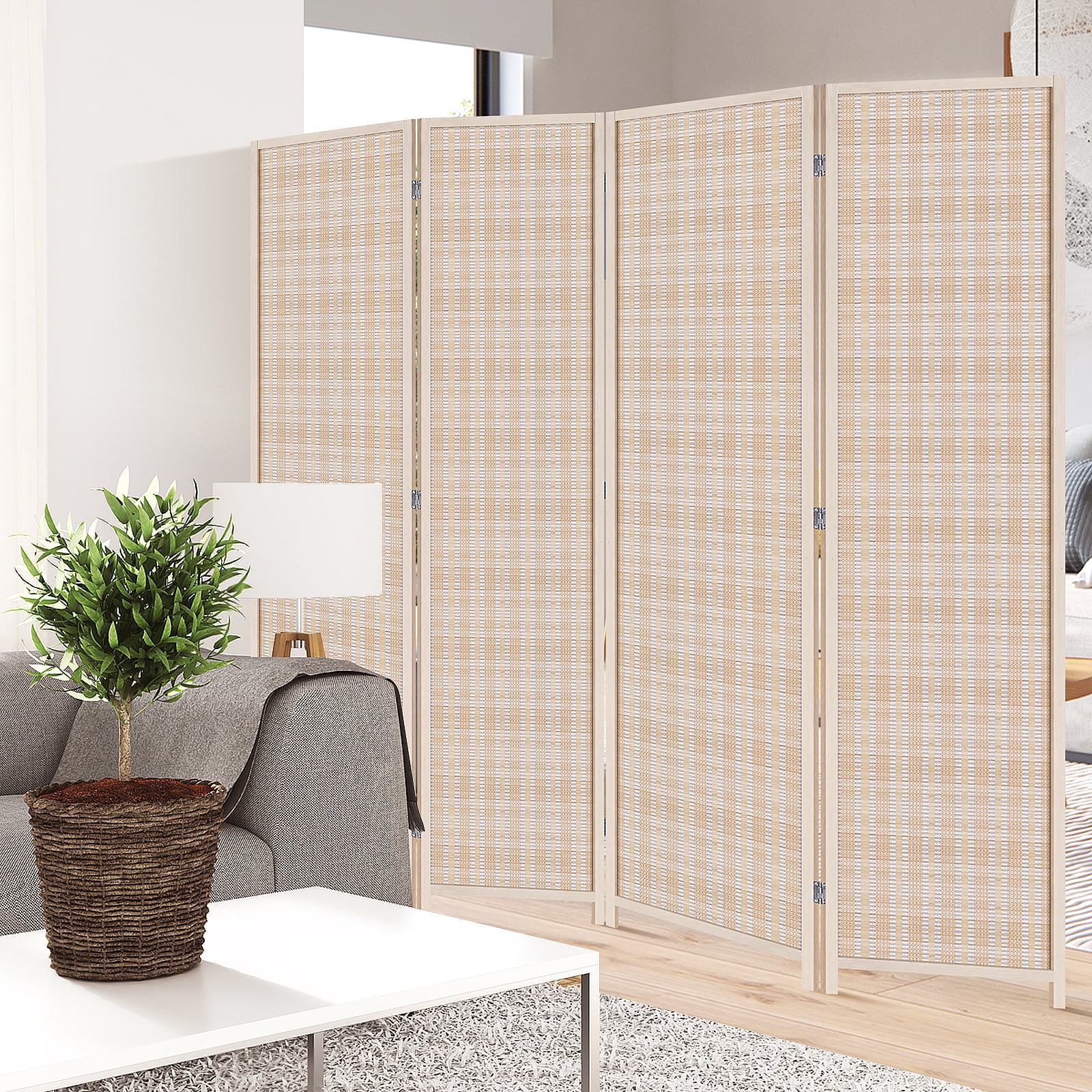 BIQWBIC Bamboo Room Divider Folding Privacy Screen, 72 Inches High, 4 Panel, Nature