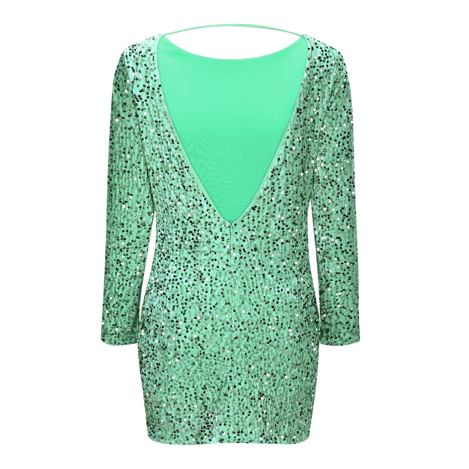 hotojiny Cocktail Dresses for Women Sparkly Long Sleeve Sequins Party Mini Dress Clubwear Trendy Summer Pencil Dress