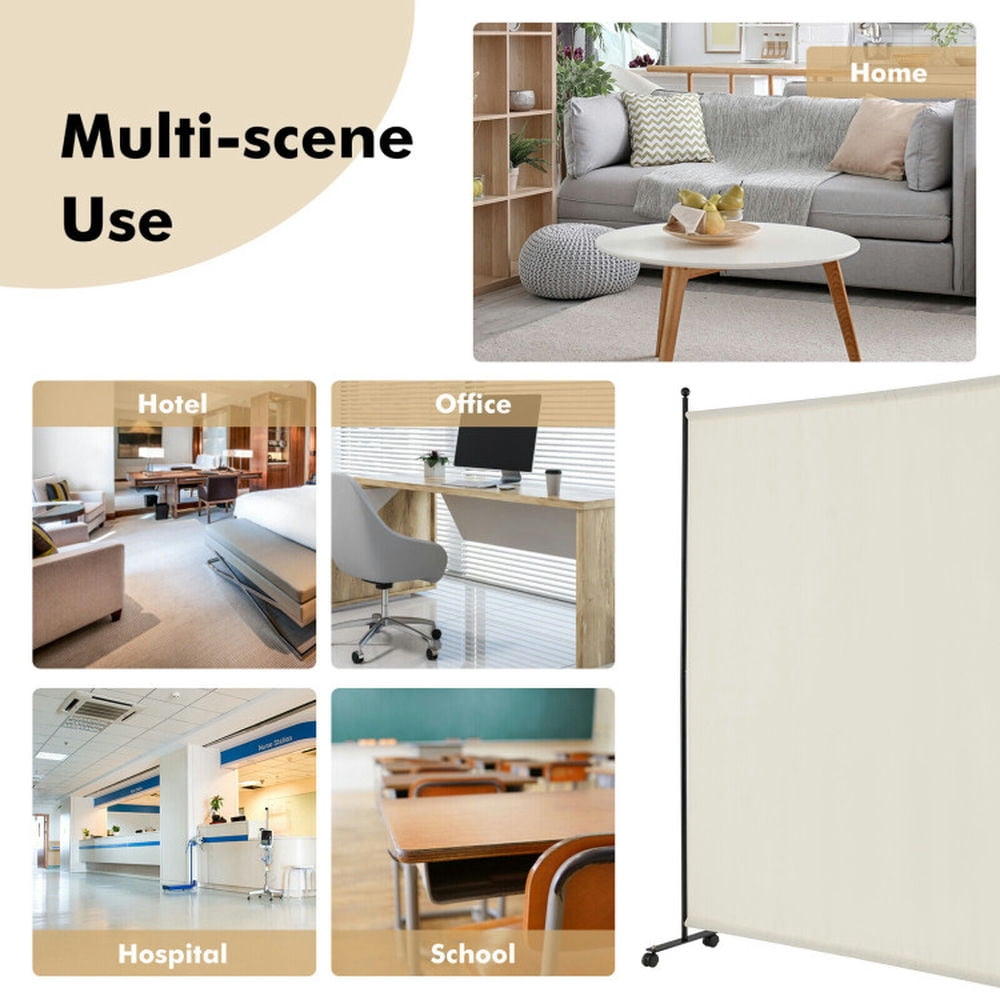 Spaco 6 Ft Single Panel Rolling Room Divider with Smooth Wheels, Functional Single Panel Room Divider, Folding Privacy Screen for Indoor, White