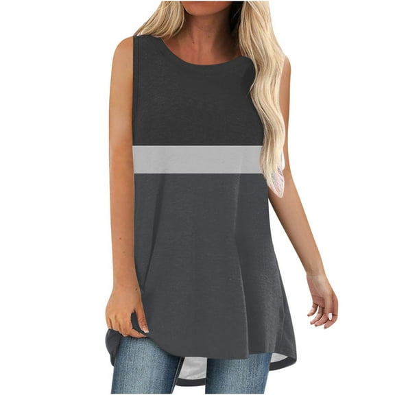 TDYHUAO Women's Casual Tank Tops Summer Crewneck Sleeveless Colorblock Tunic Flowy Loose Shirts 2024 Trendy Blouse Comfy Vest