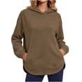 thumbnail image 2 of LNWUY Split Curved Hem Hoodie Pullover Top for Women Loose Fit Long Sleeve Sweatshirt Fall Winter Casual Blouse with Pockets Brown S, 2 of 6