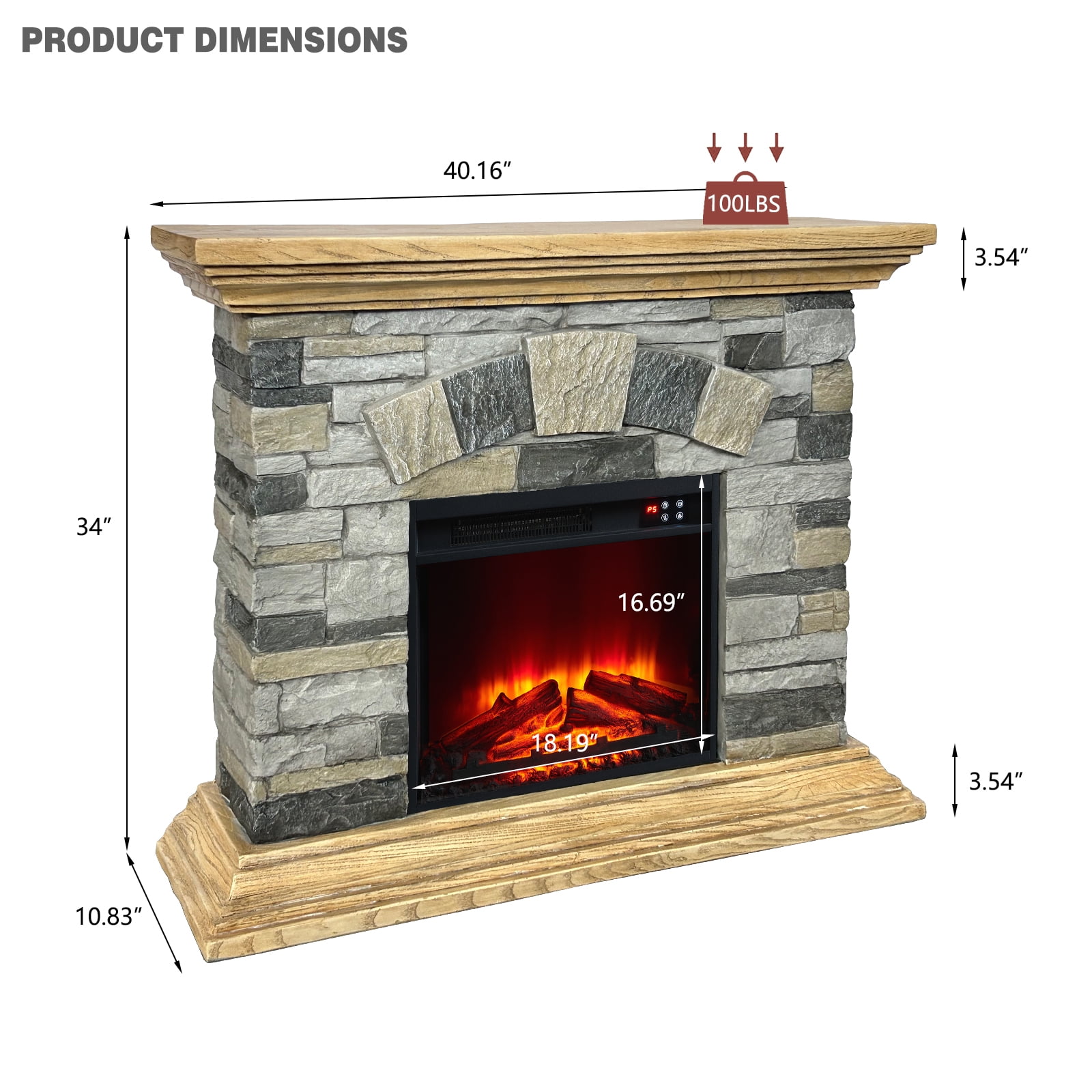 Joy River 40” Electric Fireplace with Faux Brick Interior and Remote Control in Brown Finish