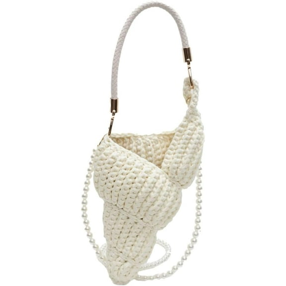 Handwoven Fashion Seashell Bag for Women Crochet Beach Bag Unique Boho Clutch with Pearl Strap Leather Handle 2025