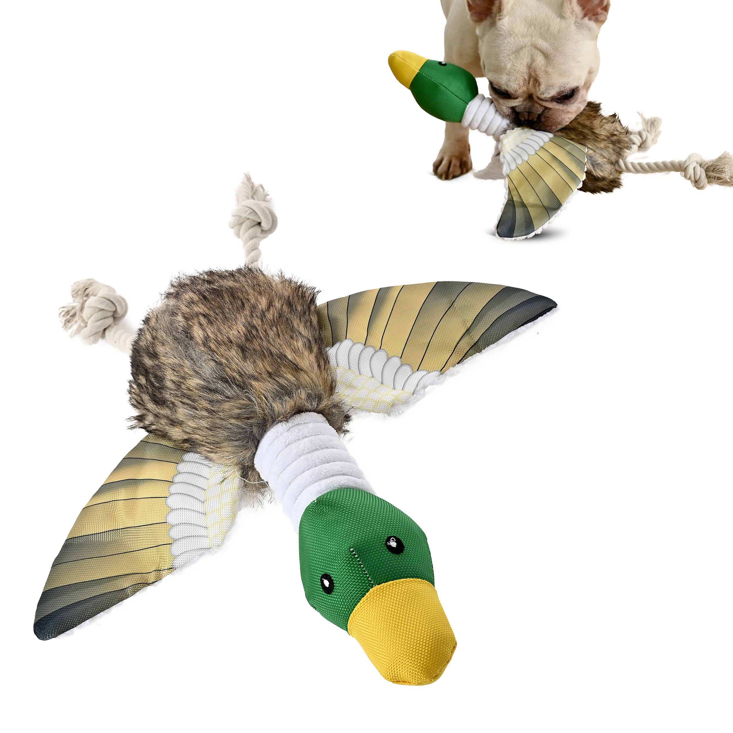 Max & Marlow Plush Duck Dog Squeaky Toy Set, 2-Pack Interactive Pheasant Toys with Crinkle Sound for Puppy Play and Training