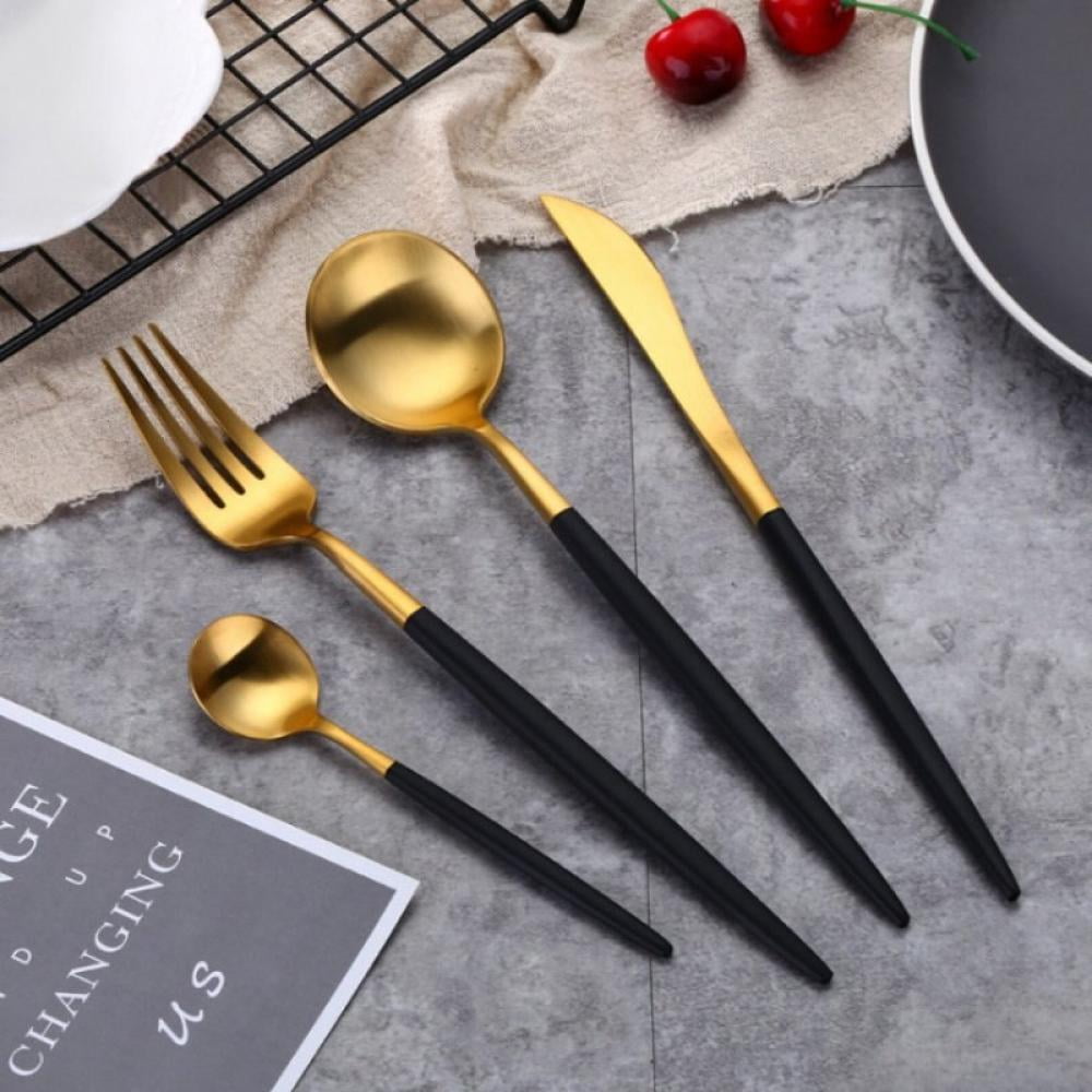 Gugrida Black Gold Flatware, Matte Black Handle 18/10 Stainless Steel
