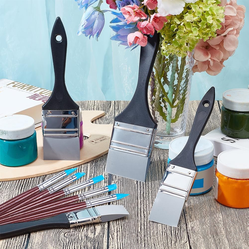 9Pcs Black Silicone Paint Brush Set with Wooden Handle Color Shaper Tool Water Based Painting Brush Mixed Color