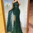 thumbnail image 3 of Quixlent Women Evening Dress One Shoulder Sleeveless Shiny Sequin Padded Feather Decor High Split Solid Color Slim Fit Tight High Waist Floor Length Prom Party Banquet Lady Gown Maxi Dress, 3 of 8